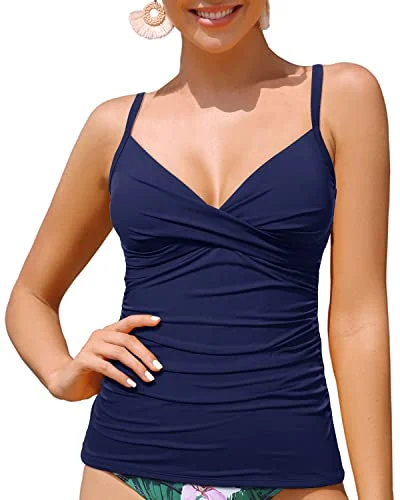 Plus Size Women's Ruched Swim Tops in Green for a Comfortable and Stylish Beach OutfitTummy Control Twist V Neck Tankini Top Women's Swimwear Bathing Suits