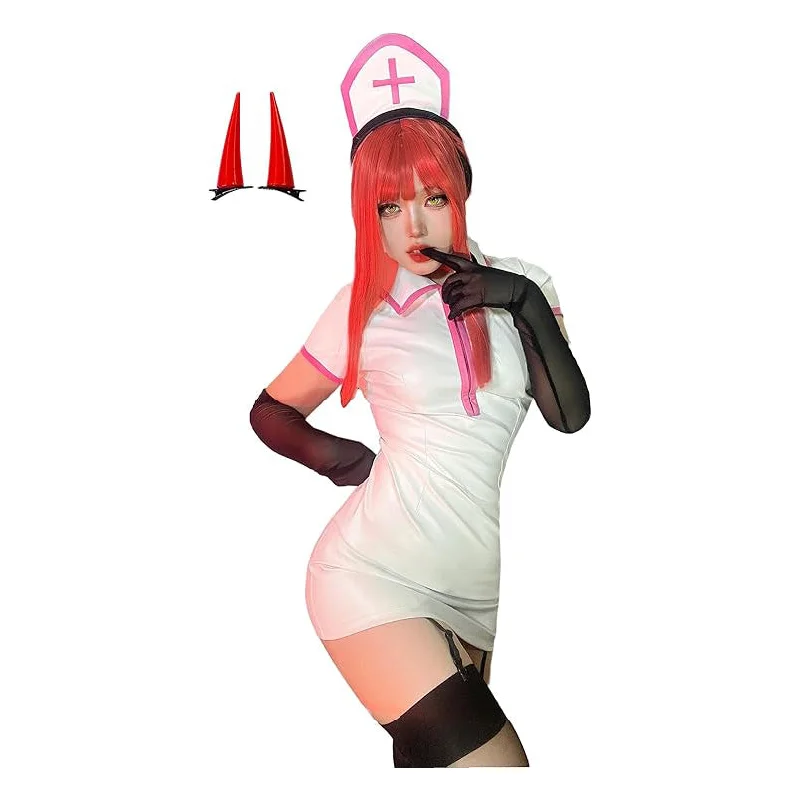 women cosplay costumes with sound - effectsWomen Nurse Cosplay Uniform Dress Suits with Red Horns for Women Halloween