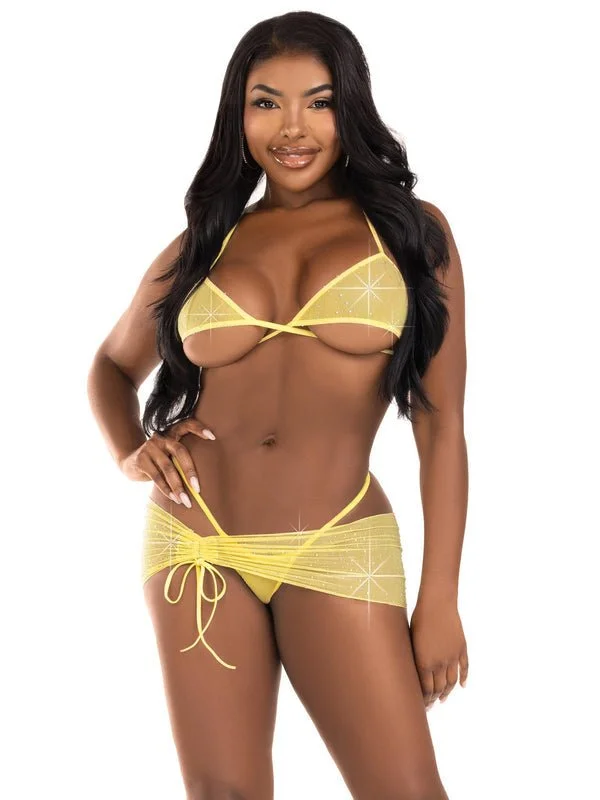 seamless boyshort panties for women for everyday wear3 Pc Rhinestone Wrap Bra Top, Panty and Sarong Yellow