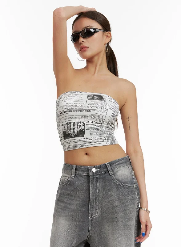 Metallic - Finish Women's Crop Top in Silver for a Futuristic and Eye - Catching LookGraphic Tube Top CY431