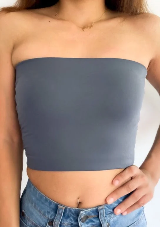 ruffled women tube top for a feminine and flirty lookStorm Grey Tube Top 