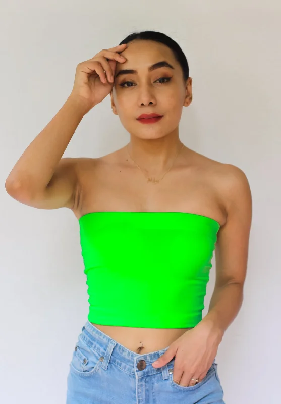 long - length women tube top for a tunic - like lookNeon Green Tube Top 