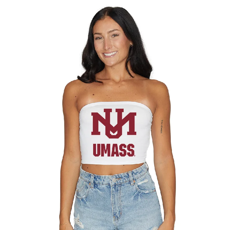 short - length women tube top for a cropped and trendy styleUMass Vintage White Tube Top