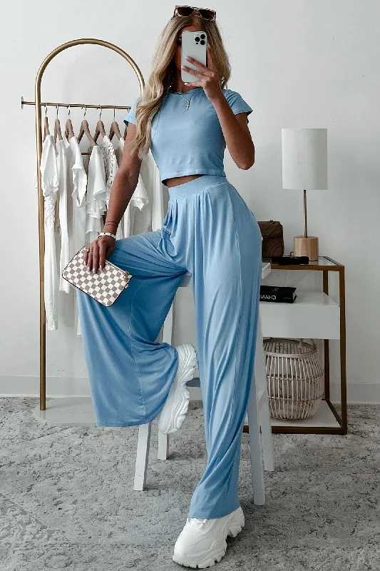 Sustainable Organic Cotton Women's Crop Top in Khaki for an Eco - Friendly ChoiceFashionable Finesse Crop Top & Palazzo Pant Set (Baby Blue)