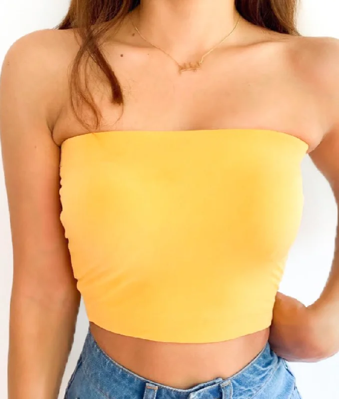 denim women tube top for a casual and rugged styleNarang Yellow Tube Top