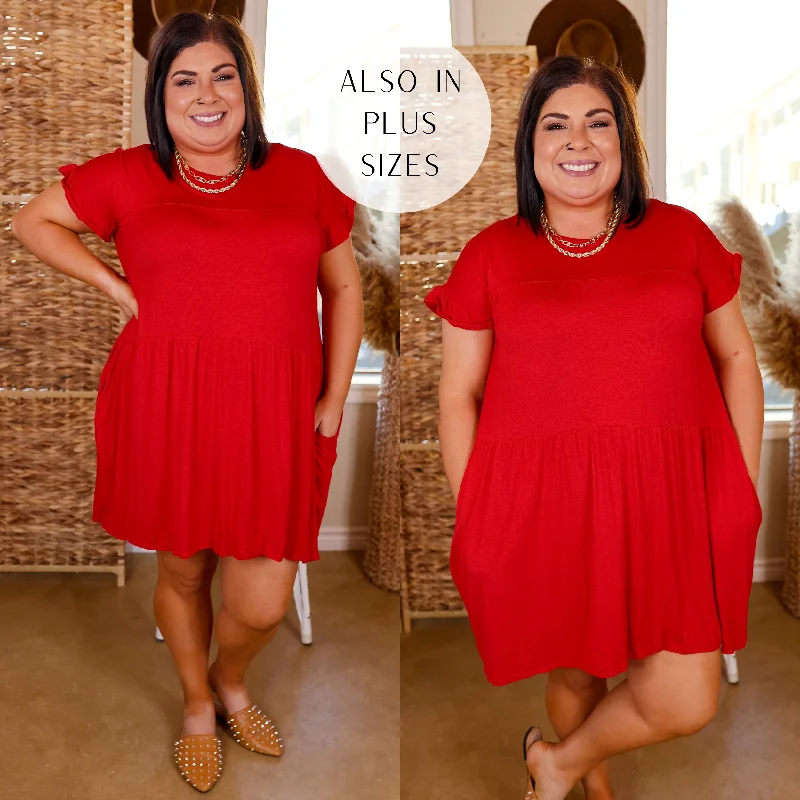 Last Chance Size Small & 2XL | Gorgeous Girly Ruffle Sleeve Tiered Dress in Red