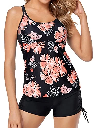 Plus Size Women's Ruched Swim Tops in Green for a Comfortable and Stylish Beach OutfitAthletic Women's Tankini Swimsuits High Waisted Boy Shorts-Black Orange Floral