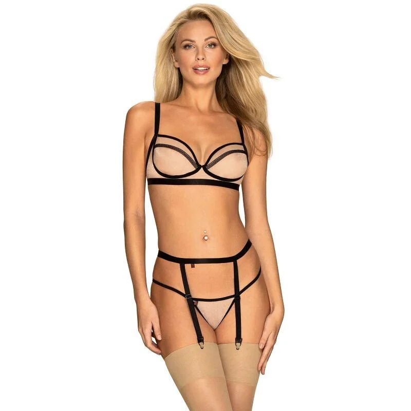 seamless women sexy lingerie for comfortOBSESSIVE - NUDELIA THREE PIECES SET L/XL