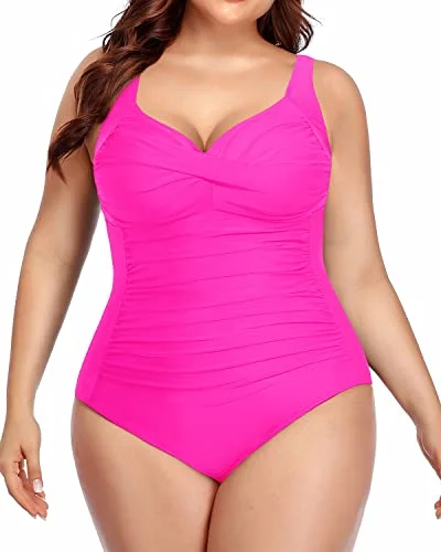 Plus Size Women's Animal Print One - Pieces in Leopard for a Bold and Trendy StatementRetro One Piece Bathing Suits Vintage Ruched Cross Swimsuits-Neon Pink