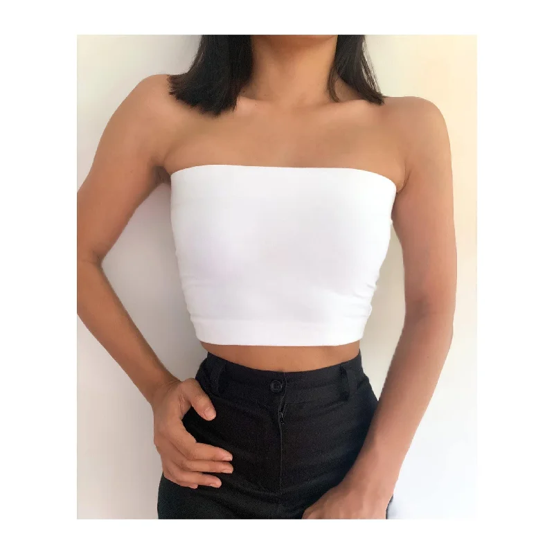 short - length women tube top for a cropped and trendy stylePlain White Tube Top 