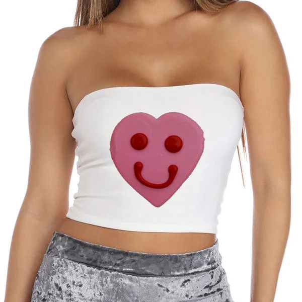 lace - trimmed women tube top for a romantic lookHeart Cookie White Tube Top