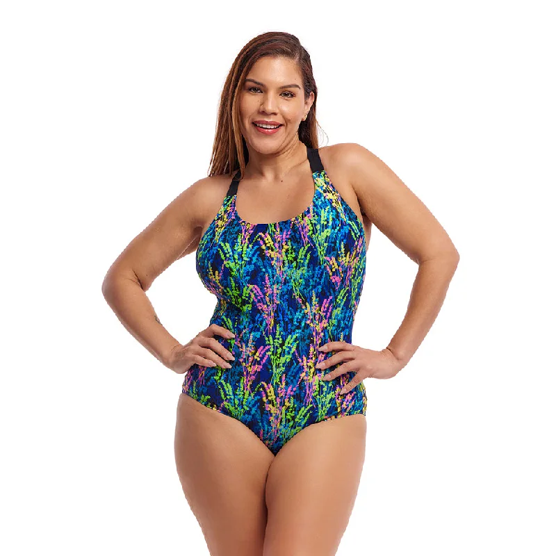 Plus Size Women's Ruffled Hem One - Pieces in Pink for a Feminine and Flirty Summer OutfitFunkita Midnight Meadow Ladies Form One Piece Brace Me Back