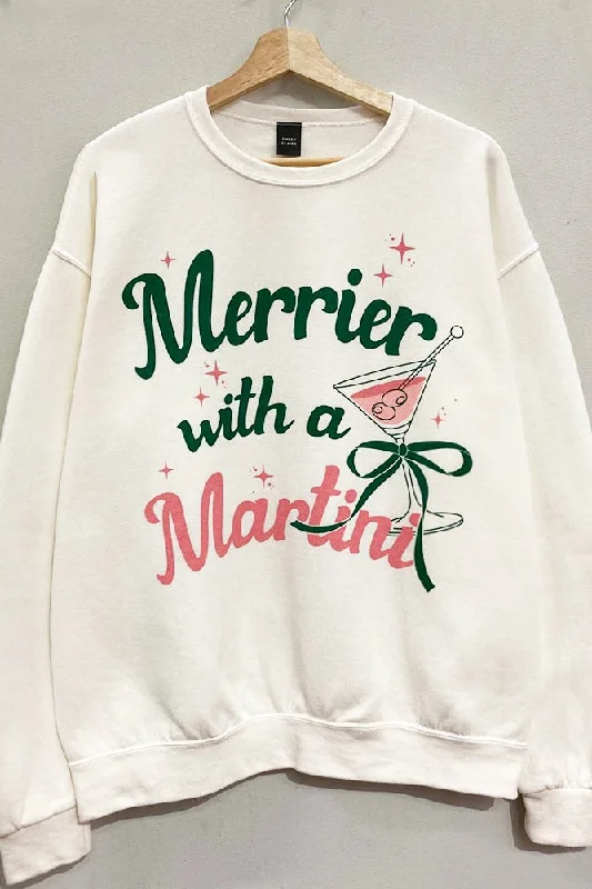 Lace - Trimmed Women Long Sleeve Top for an Elegant LookMerry Martini Christmas Sweatshirt S-XL