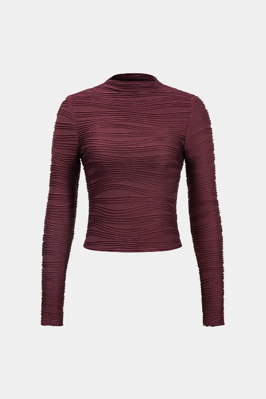 Cropped Women Long Sleeve Top to Pair with High - Waisted BottomsBasic Textured Long-Sleeve Top