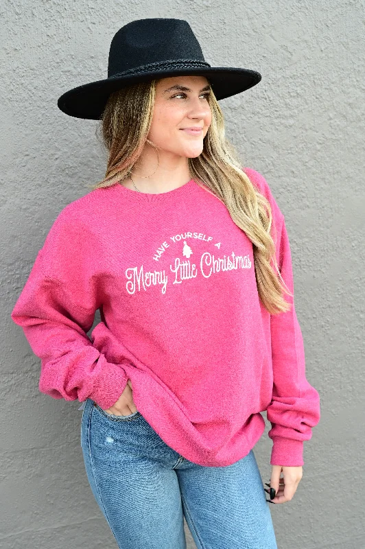 Plus Size Women Long Sleeve Top for a Flattering and Comfortable FitEmbroidered Merry Little Christmas Sweatshirt  S-XL