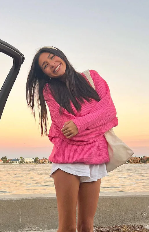 Striped Women Long Sleeve Top in a Timeless PatternAdaline Pink Oversized Sweater Dress