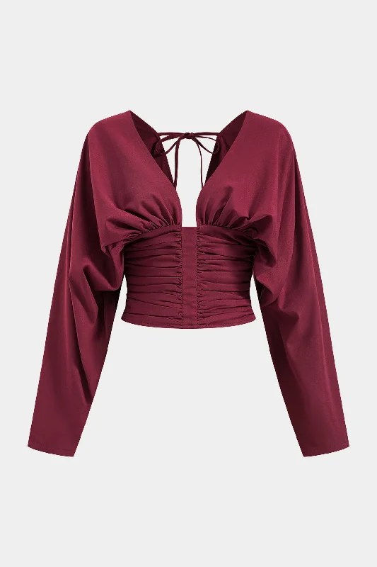 Cable - Knit Women Long Sleeve Top with a Cozy TextureRuched Backless Tie Back Long-Sleeve Shirt