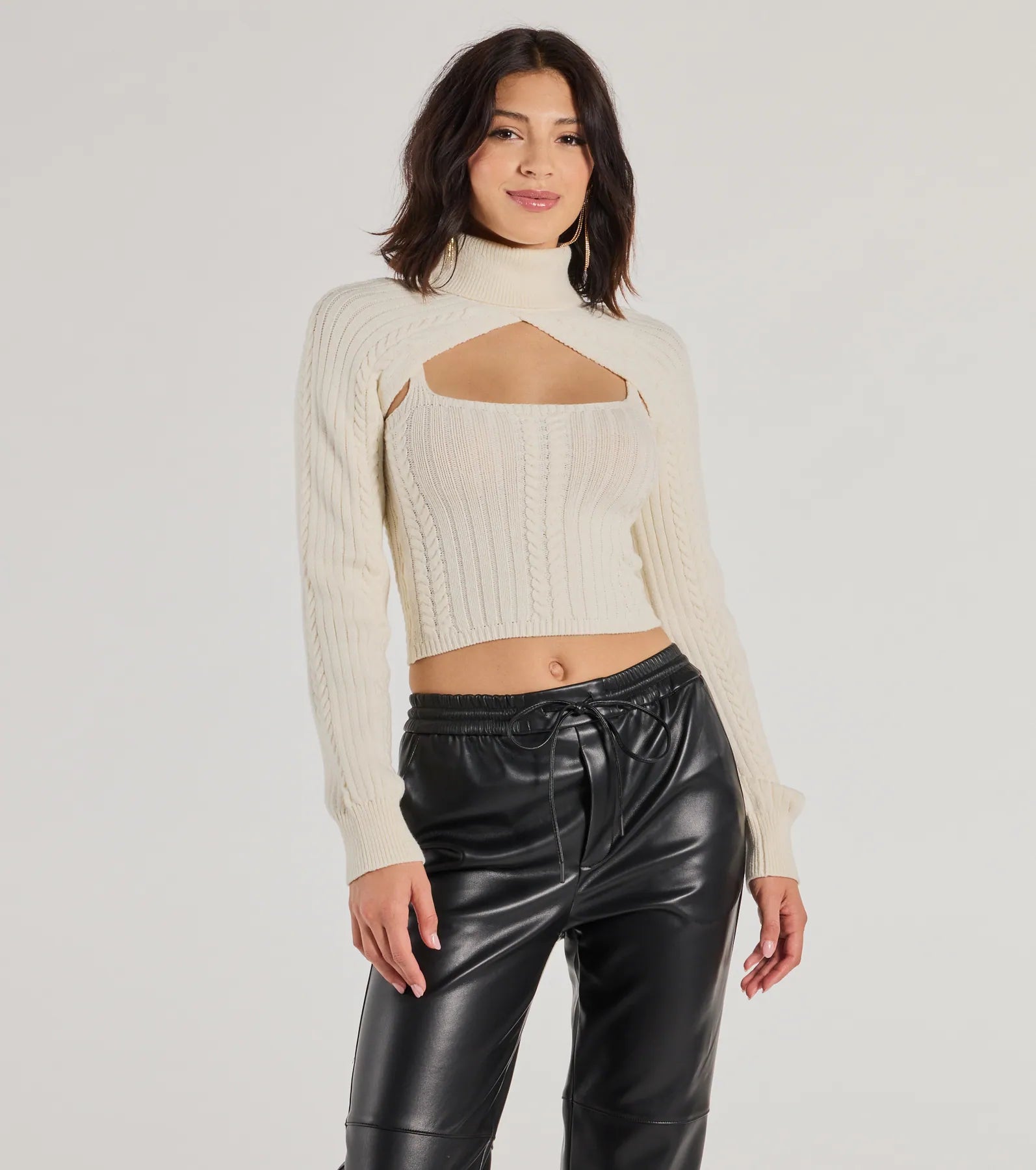 Ribbed Women Long Sleeve Top with a Textured AppealCozy Casual Cable Knit Turtleneck Sweater Topper