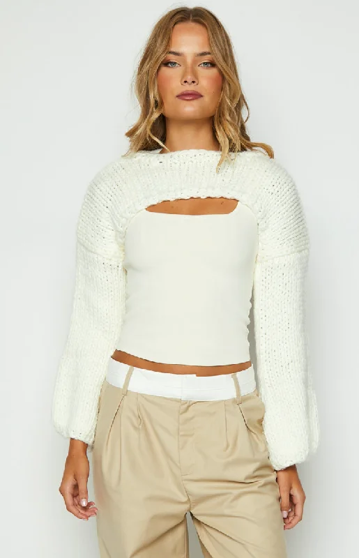 Puffer - Sleeve Women Long Sleeve Top for a Fashion - Forward LookFerla Cream Knit Shrug