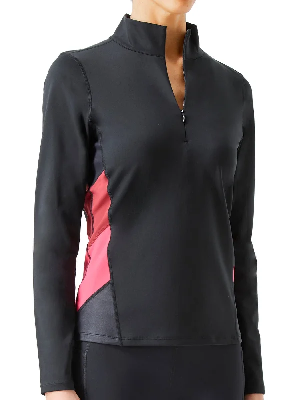 Pocket - Equipped Women Long Sleeve Top for Added FunctionalityBlocked Quarter-Zip Top