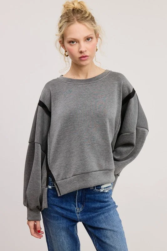 Organic Cotton Women Long Sleeve Top for Eco - Friendly ComfortJudy Crewneck Top w/ Seam in Scuba