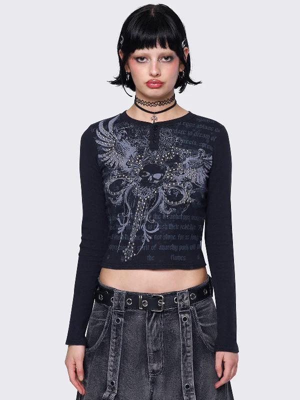 Lace - Trimmed Women Long Sleeve Top for an Elegant LookWinged Darkness Top