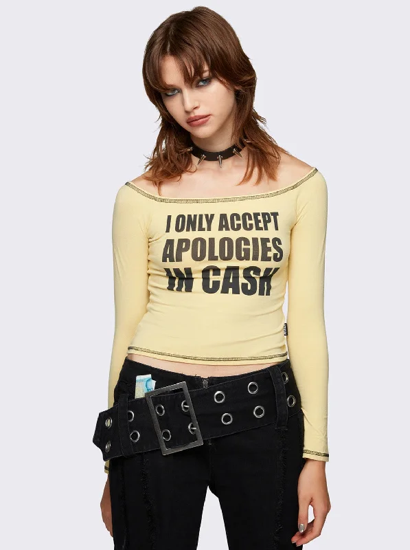 Printed Graphic Women Long Sleeve Top with a Bold StatementApologie$ Off-Shoulder Graphic Top