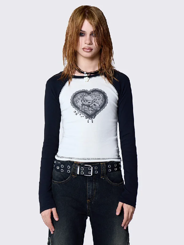 Cropped Women Long Sleeve Top to Pair with High - Waisted BottomsCute As Hell Graphic Raglan Top