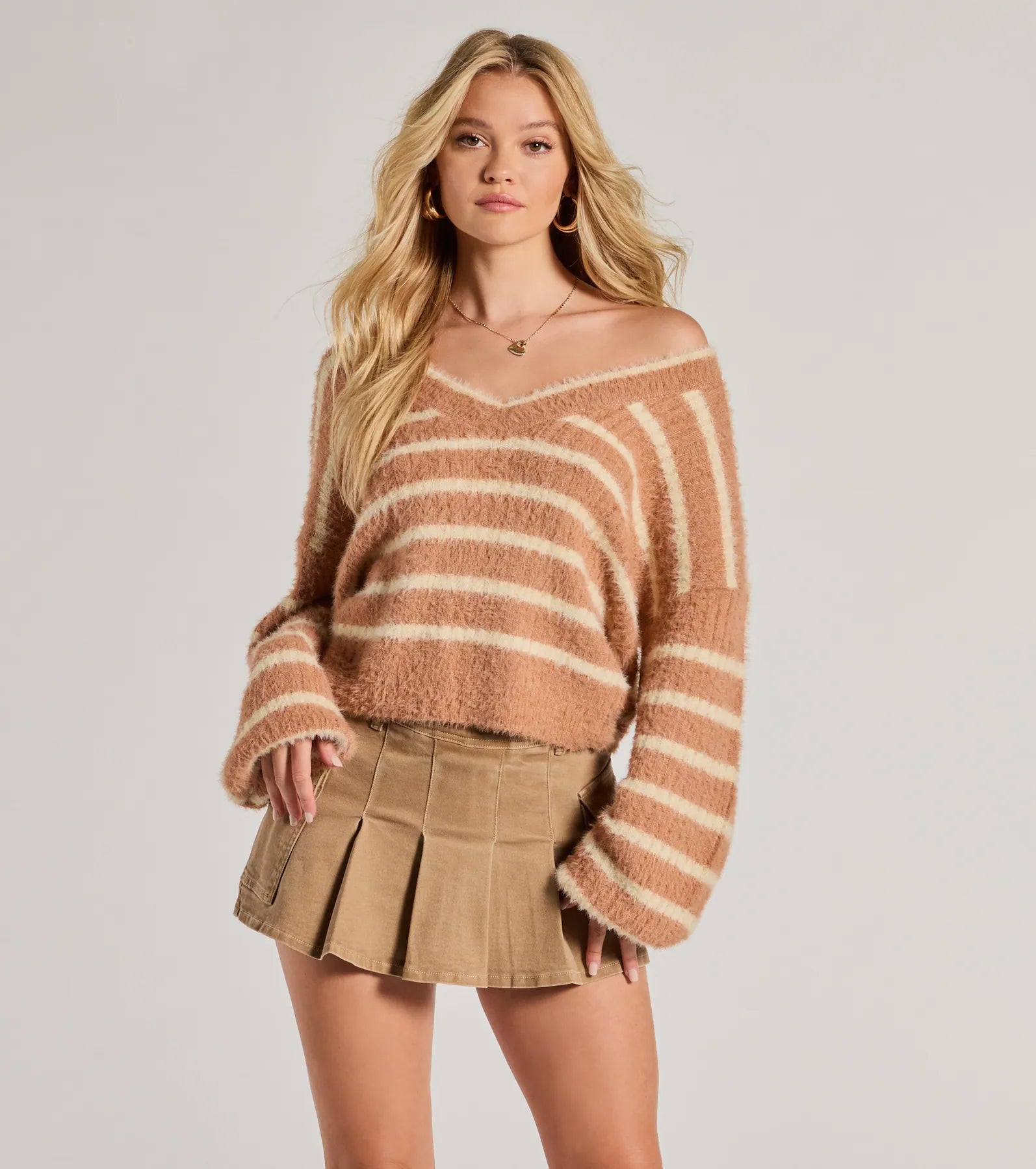 Thermal Women Long Sleeve Top for Extra Warmth in WinterCozy Charm Striped Eyelash Knit Sweater