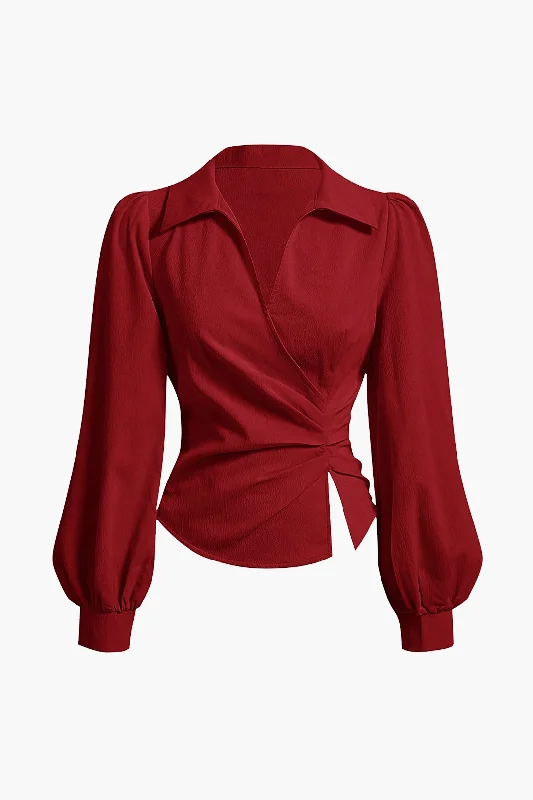 Wrap - Style Women Long Sleeve Top for a Versatile FitAsymmetrical Long-Sleeve Shirt