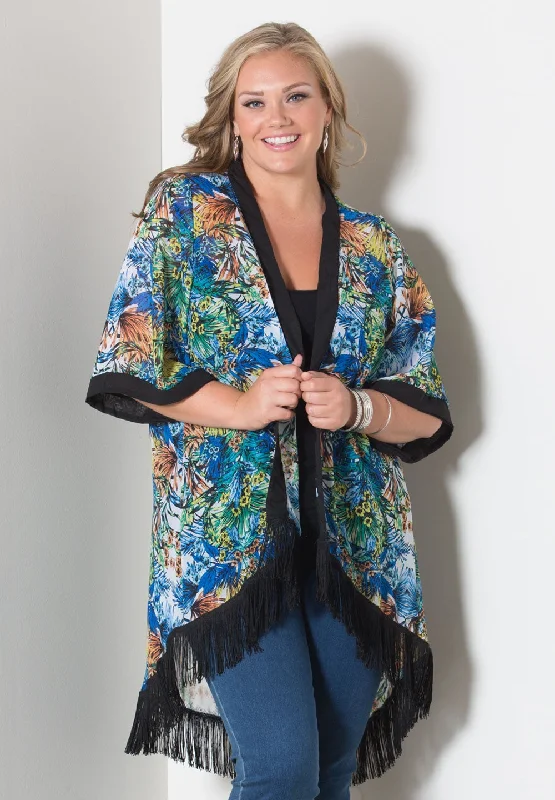 Wrap - Style Women Long Sleeve Top for a Versatile FitJanis Fringe Kimono