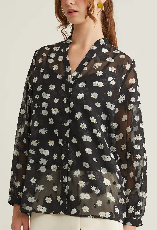 Pocket - Equipped Women Long Sleeve Top for Added FunctionalityAbloom Floral Button Front Blouse