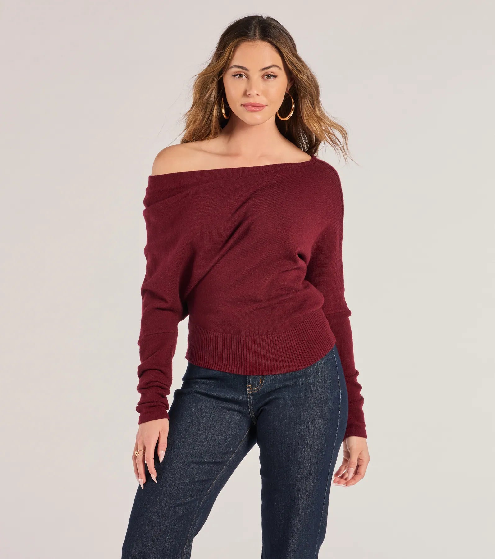 Wrap - Style Women Long Sleeve Top for a Versatile FitCute And Cozy Off-Shoulder Knit Sweater