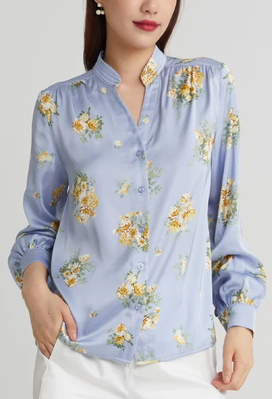 Ribbed Women Long Sleeve Top with a Textured AppealFancy Cluster Floral Long Sleeve Blouse