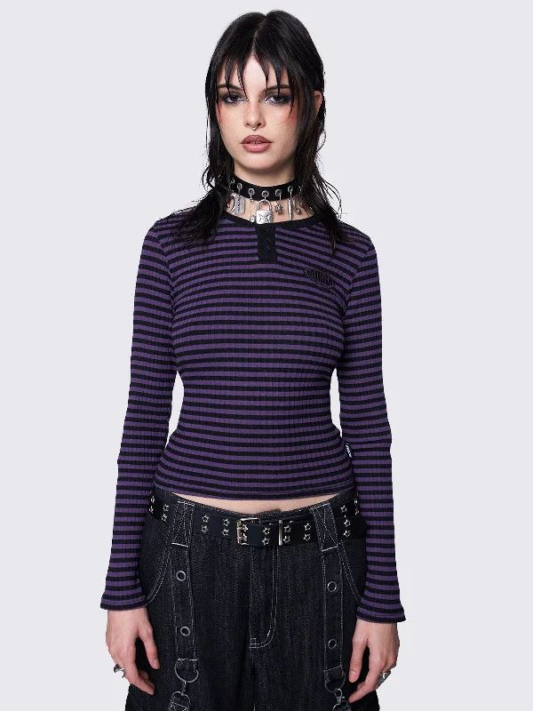 Turtleneck Women Long Sleeve Top for Cold Winter DaysViolet Striped Top