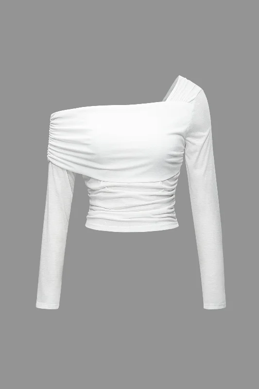 Organic Cotton Women Long Sleeve Top for Eco - Friendly ComfortAsymmetrical Ruched Long Sleeve Top