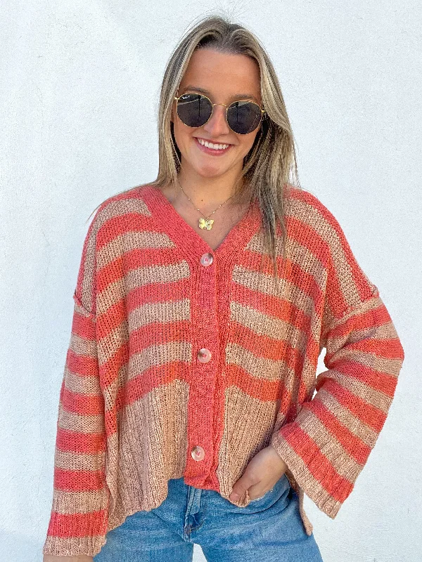 Plaid Women Long Sleeve Top for a Preppy VibeThe Richmond Cardigan - PINK/CREAM