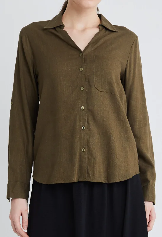 Cable - Knit Women Long Sleeve Top with a Cozy TextureLinen Button Down Blouse