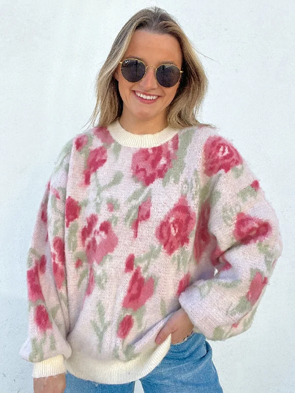 Wrap - Style Women Long Sleeve Top for a Versatile FitCozy Floral Sweater