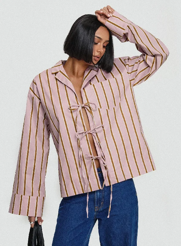 Metallic Accent Women Long Sleeve Top for a Glamorous LookSpiri Shirt Pink Stripe