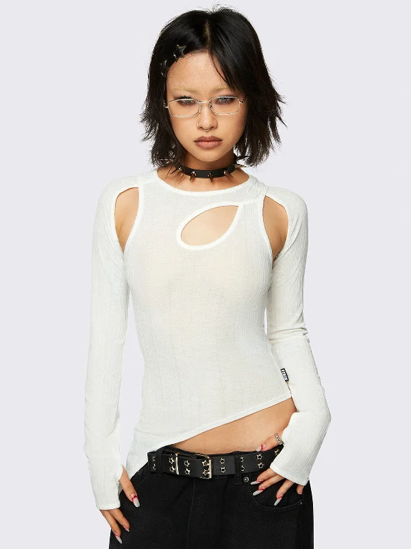 Plaid Women Long Sleeve Top for a Preppy VibeKallie White Cut-Out Top