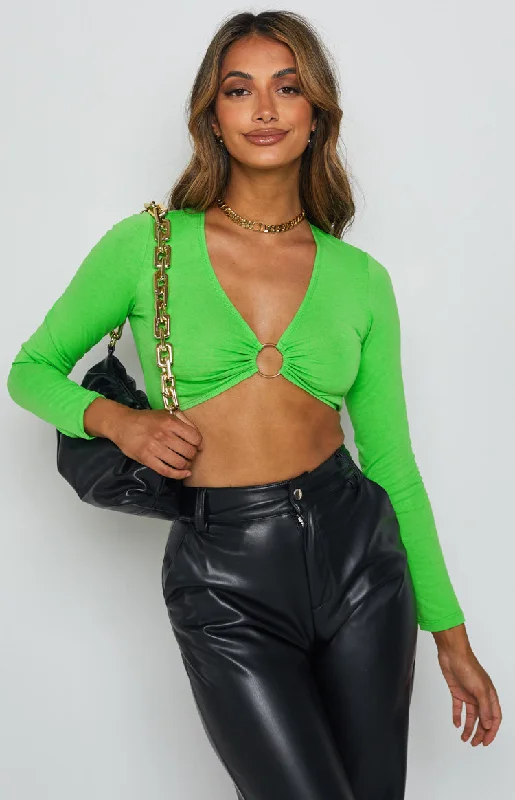 Pocket - Equipped Women Long Sleeve Top for Added FunctionalityCamello Long Sleeve Crop Green