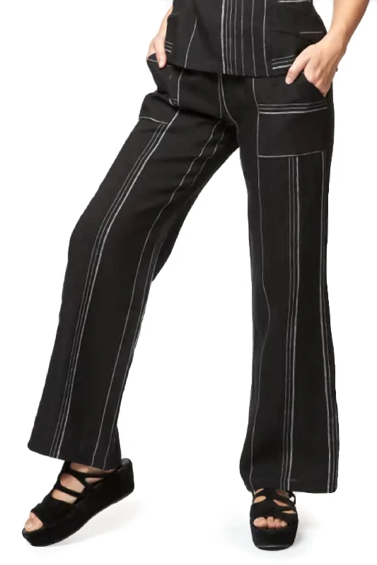 Women's Tight Trousers with Drawstring Waist in Khaki for a Relaxed and Adjustable FitAmalfi Linen Pant Stripe In Black Multi