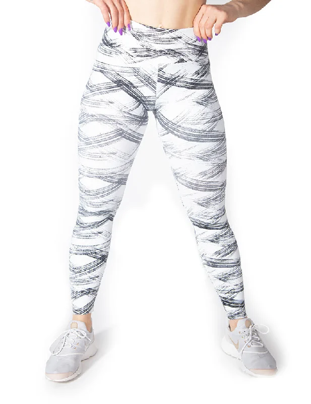 Plus Size Women's Plaid Tight Trousers in Multicolor for a Stylish and Classic LookGRAPHIC PRINT MID RISE LEGGINGS - WHITE