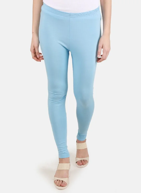 Women's Fleece - Lined Tight Trousers in Dark Blue for Warmth in Cold WeatherWomen Sky Blue Solid Legging