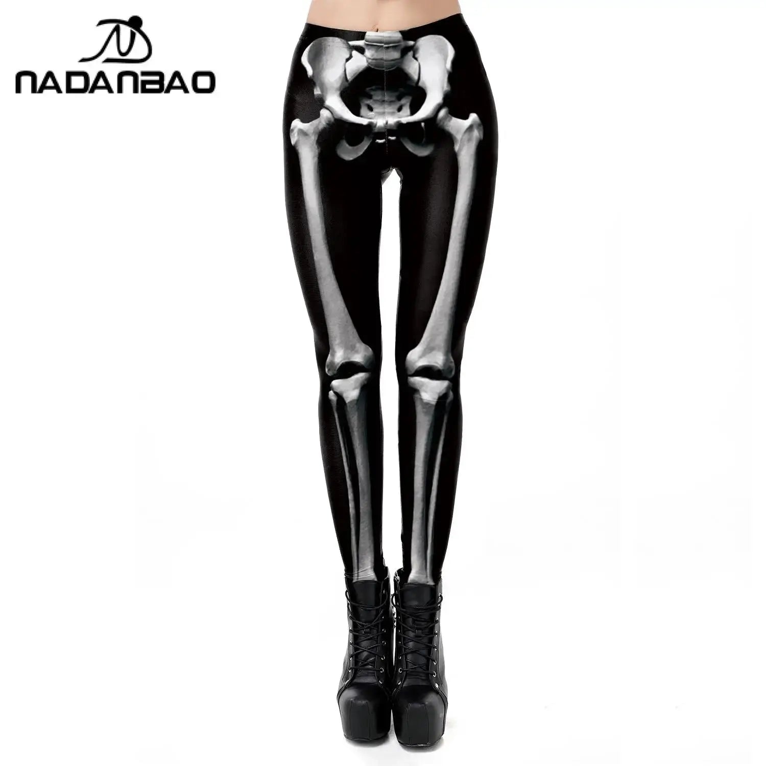 Women's Tight Trousers with Drawstring Waist in Khaki for a Relaxed and Adjustable FitNADANBAO Skull Print Mid-Waist Leggings for Women