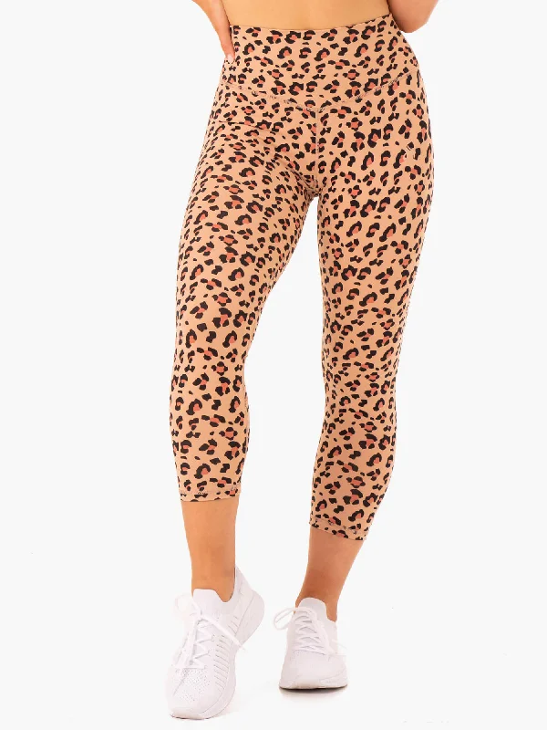 Women's High - Waisted Tight Trousers with Side Slits in Beige for a Trendy LookRyderwear | Hybrid 7/8 Leggings - Tan Leopard