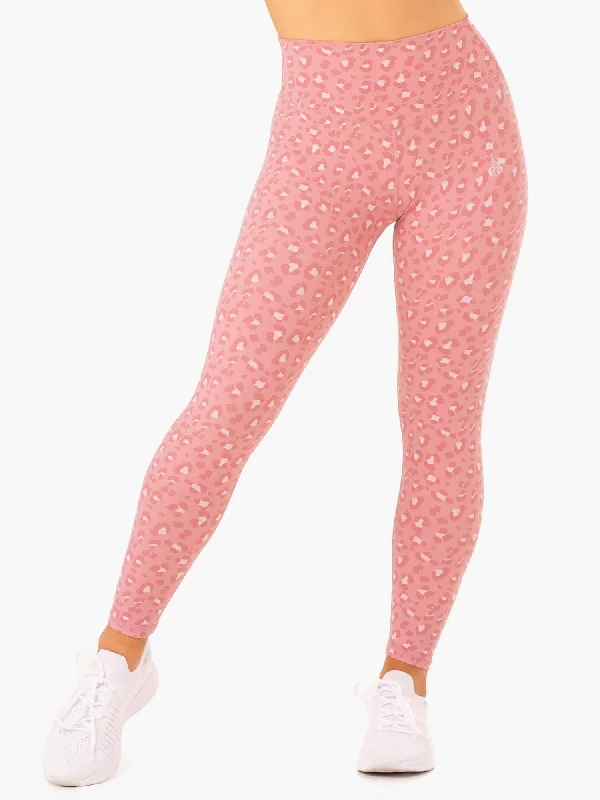 Women's High - Waisted Tight Trousers with Side Slits in Beige for a Trendy LookRyderwear | Hybrid Full Length Leggings - Pink Leopard