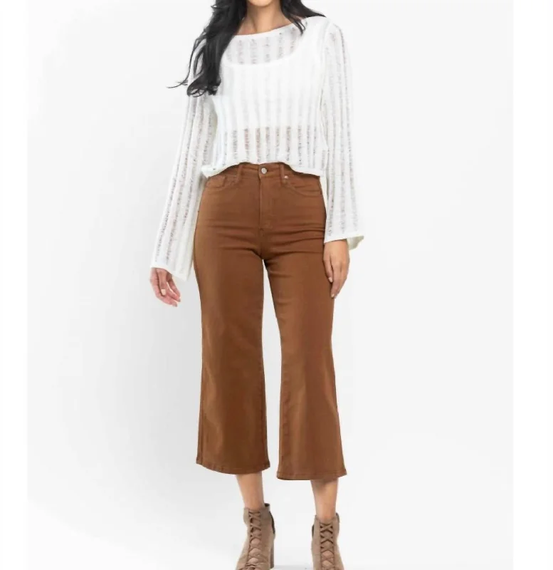 Women's Tight Trousers with Rhinestone Embellishments in Silver for a Sparkly LookWomen's Wide Leg Crop Jean In Rust