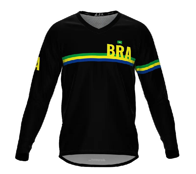 MTB BMX Cycling Jersey Long Sleeve Code Brazil Black for Men and Women